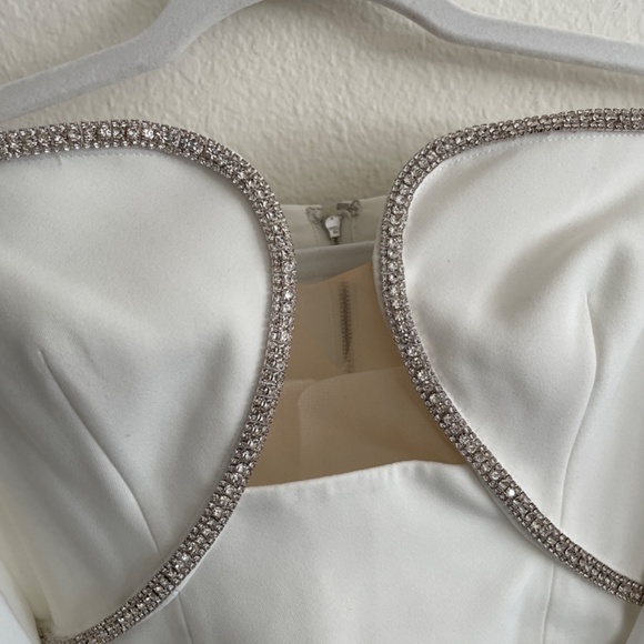 NEW self-portrait Off Shoulder Crop Top White Silver Crystal Puff Sleeve Small - Picture 6 of 9